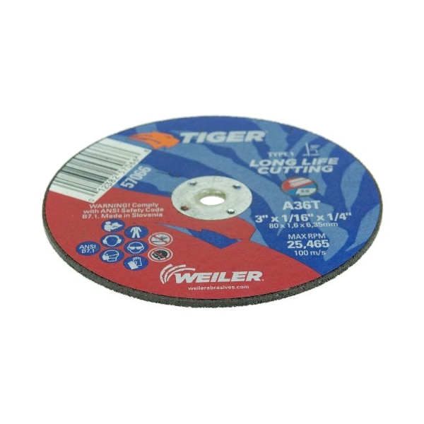 Weiler Type 1, 3 in Dia, 0.0625 in Thick, Aluminum Oxide, 36 Grit 57066 - main